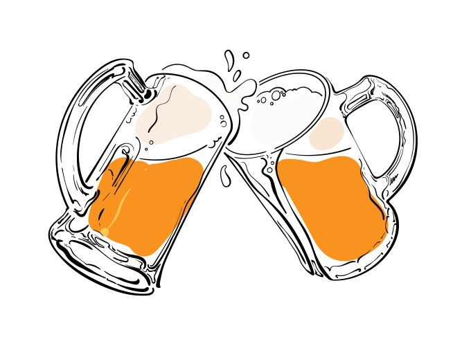 sketch two toasting beer mugs cheers hand vector image