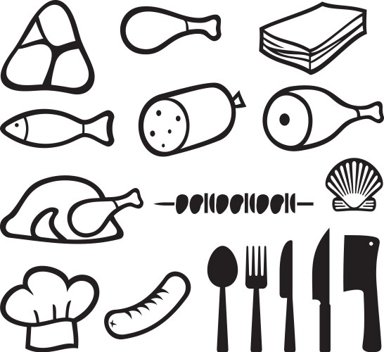 Meat icons set with dining services vector image