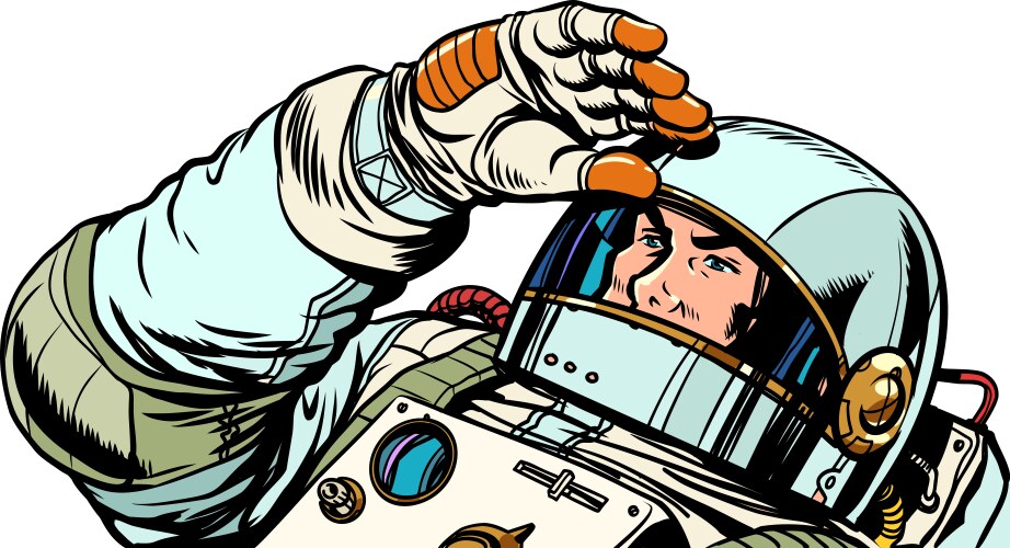 pop art retro a male astronaut looks over vector image