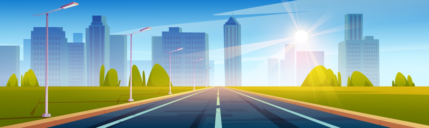 Highway empty road to city with high skyscrapers vector image