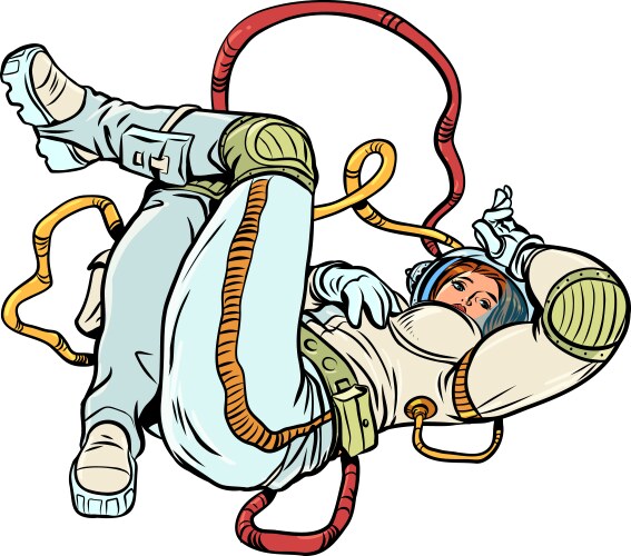 female astronaut posing in space while lying down vector image