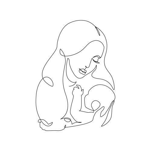 Woman holding baby minimal one line art mother vector image