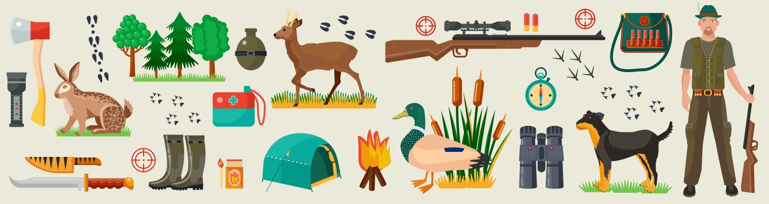 Hunter character forest and hunting ammunition vector image