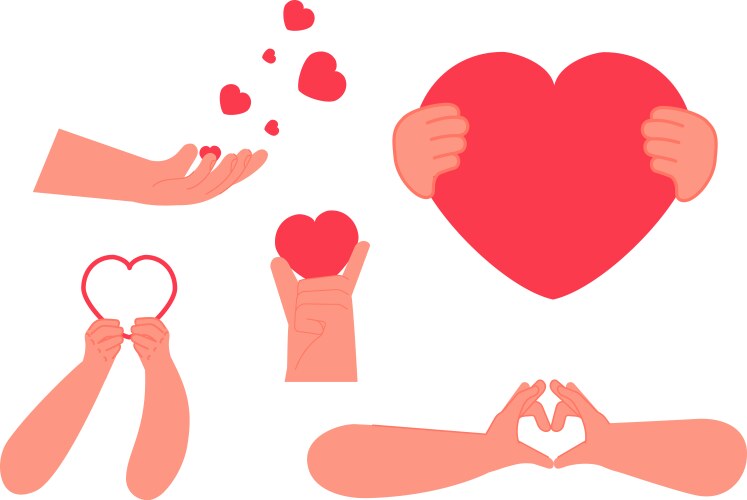 Hands holding hearts hand with red heart vector image