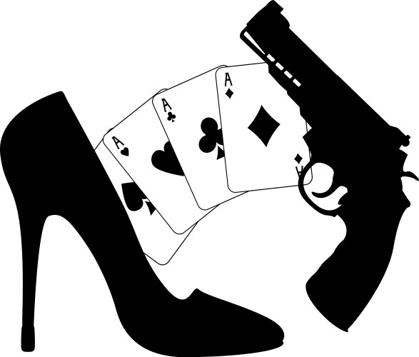 Cards pistol and womens shoe vector image