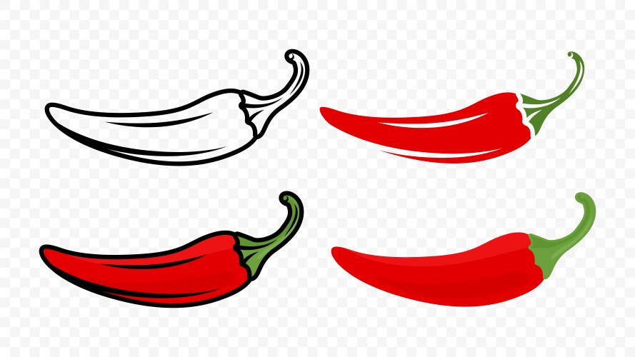 Cartoon red hot chili pepper icon set closeup vector image