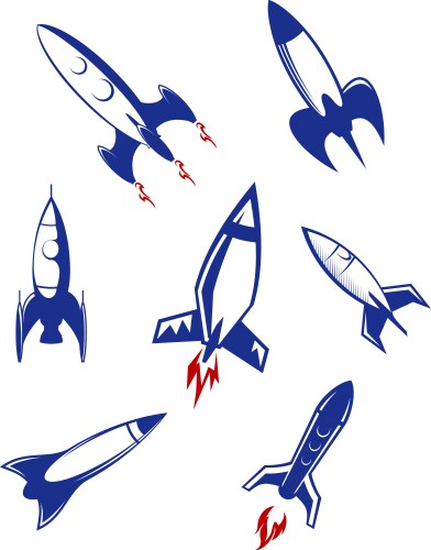 Space rockets and military missiles set vector image