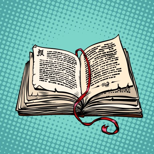 Open old book with text fairy tale or novel vector image