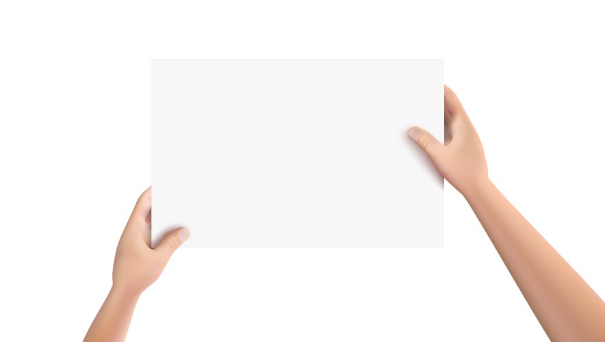 3d male hands holding blank a4 sheet op paper vector image