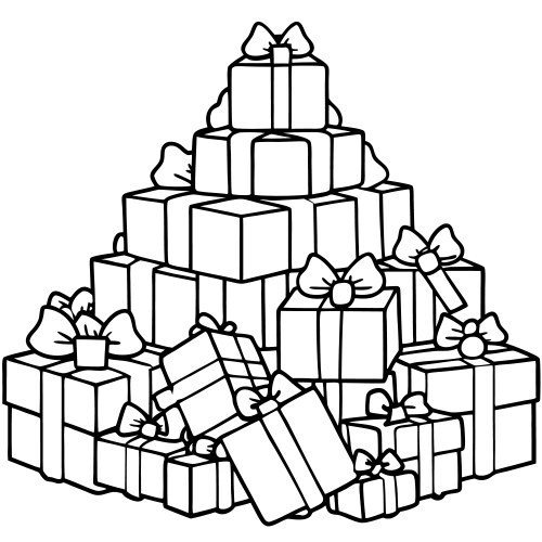 Different christmas presents on a large heap vector image