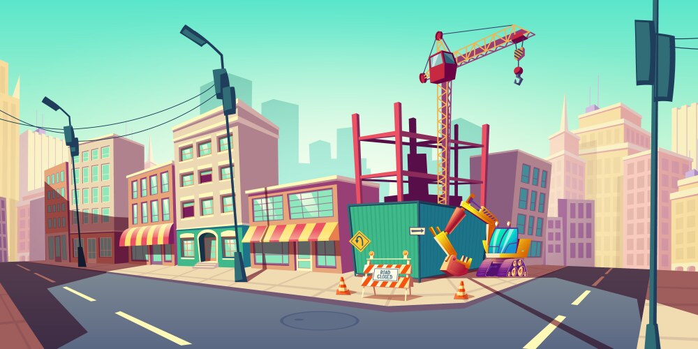 construction site with building crane on street vector image