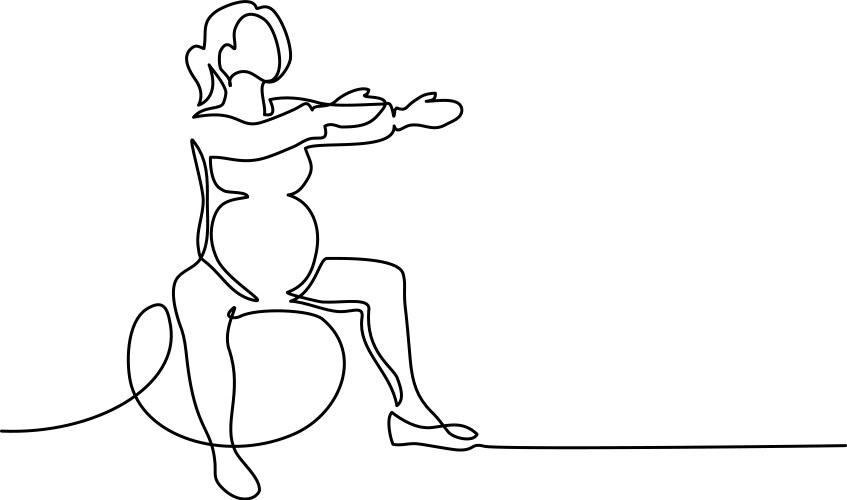 Happy pregnant woman exercising on fitball vector image