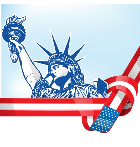 Usa flag with statue liberty vector image