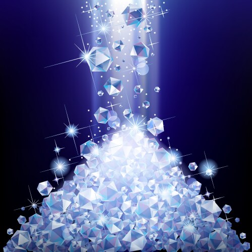 Heap of falling diamonds under blue light vector image