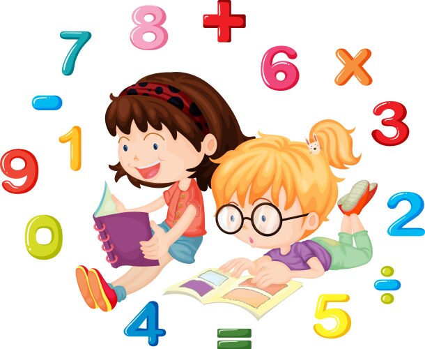 Two girls reading math book vector image