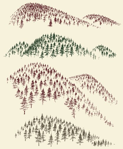 Mountain forest set hand drawn coniferous woods vector image