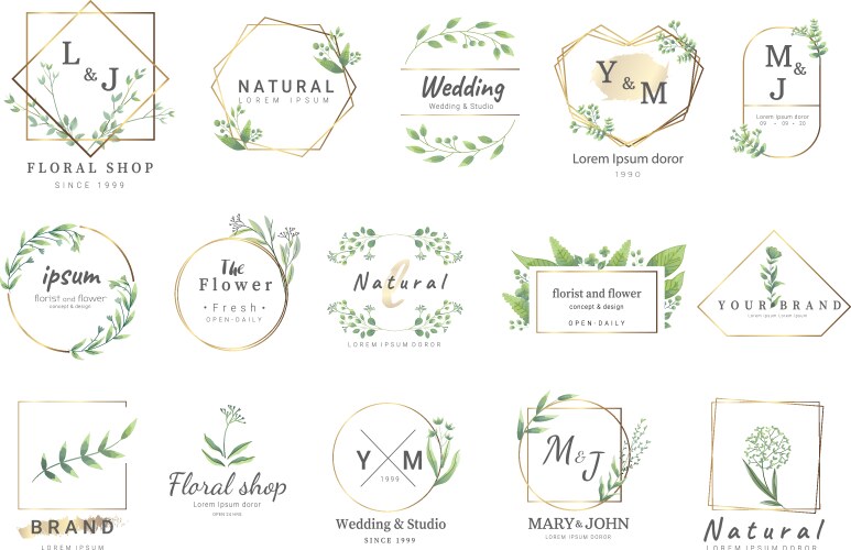 Premium floral logo templates for weddinglogo vector image