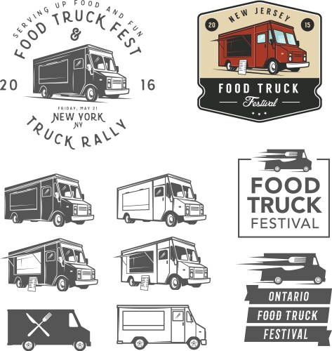 Set of food truck festival emblems badges and des vector image