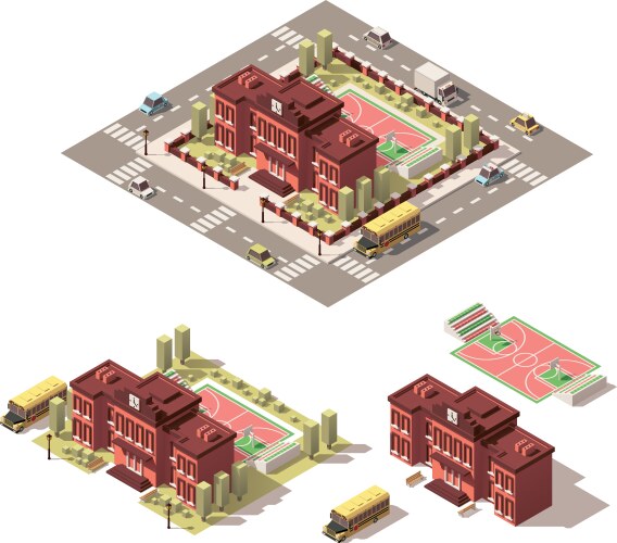 isometric low poly school building icon vector image