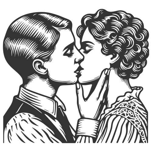 Women and kissing engraving vector image