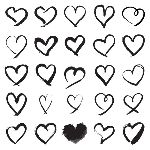 Hand painted heart symbols vector image