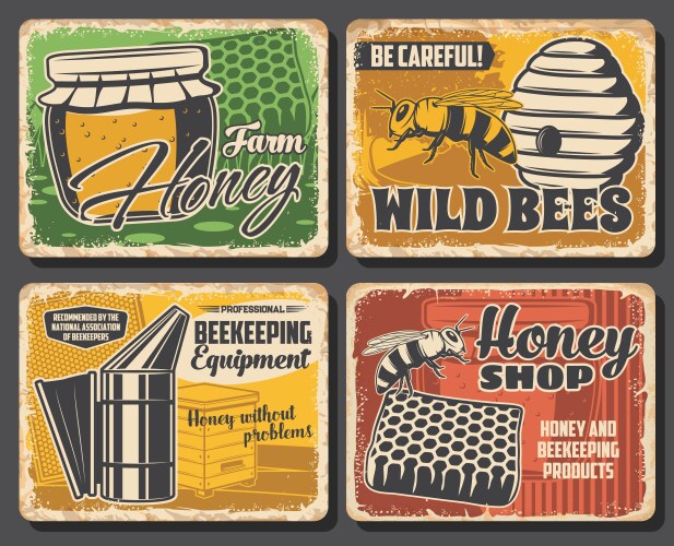 Honey and bee posters beekeeping farm food vector image