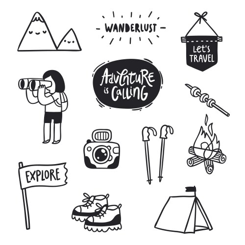 Outdoor adventures doodle set vector image