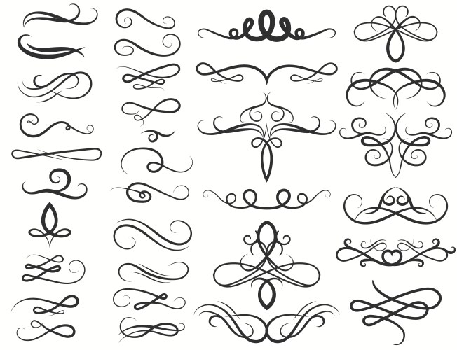 calligraphy swirl ink pen filigree flourishes vector image