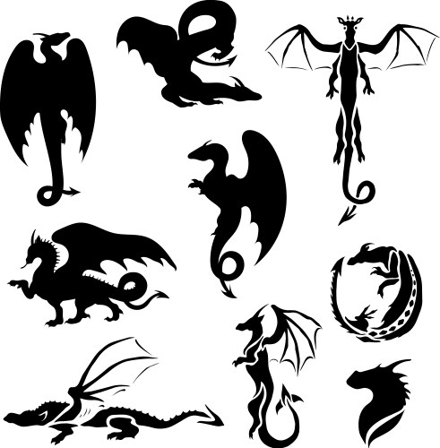 big set of dragons vector image