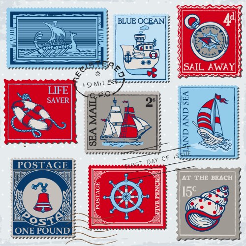 Set of retro sea post stamps vector image