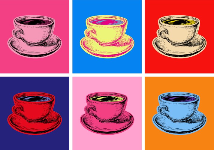 Set coffee mug pop art style vector image