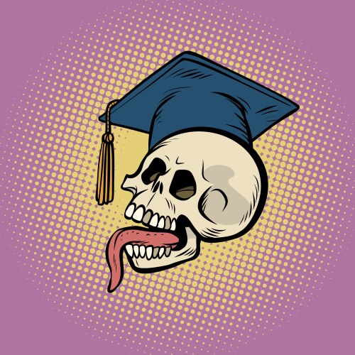 Human skull in a graduate hat vector image