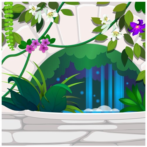 artificial garden of tropical flowers and stone vector image