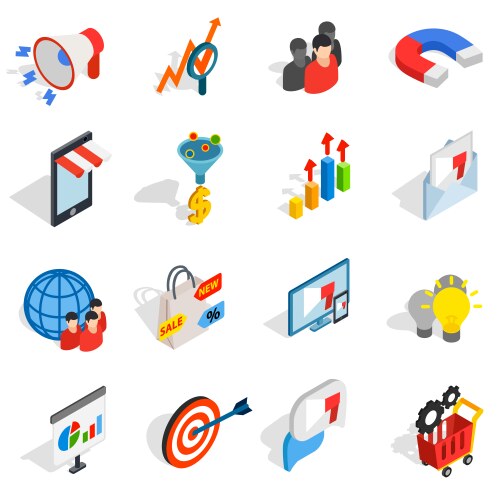 Marketing icons set isometric 3d style vector image