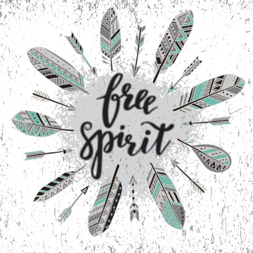 Handwritten quote free spirit with feathers vector image