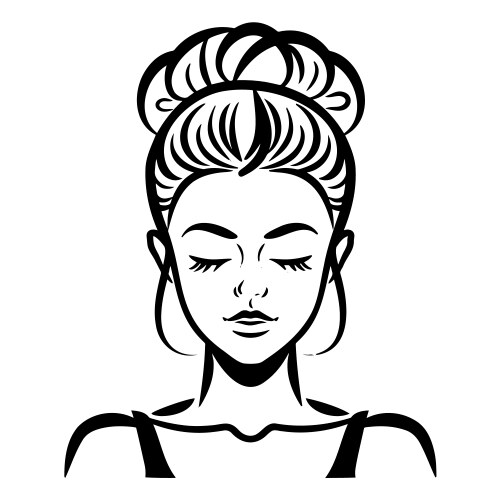 Minimalist woman s face with bun and closed eyes vector image