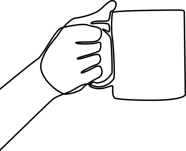 Hand holding mug with tea or coffee continuous vector image