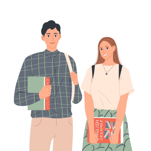 Couple students with books are standing next vector image