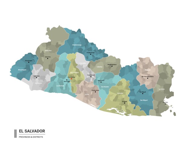 El salvador higt detailed map with subdivisions vector image