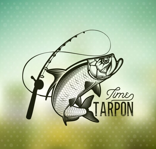 tarpon fishing emblem on blur background vector image