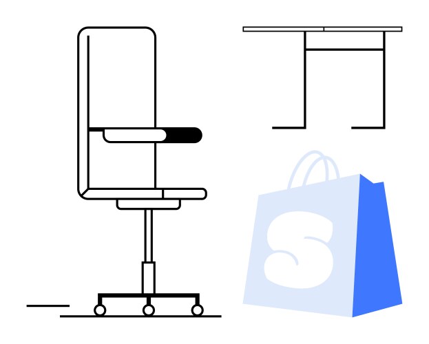 Office chair and desk accessories next to shopping vector image