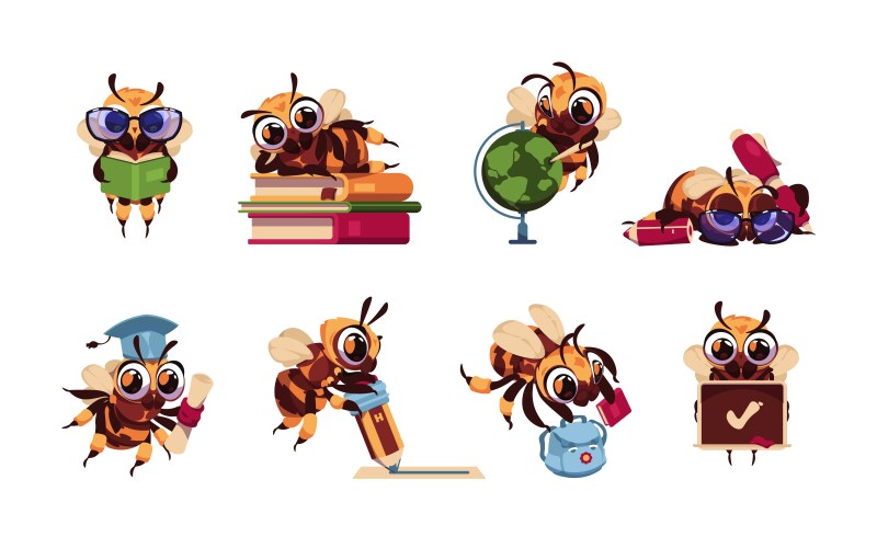 school bee cute cartoon children mascot vector image