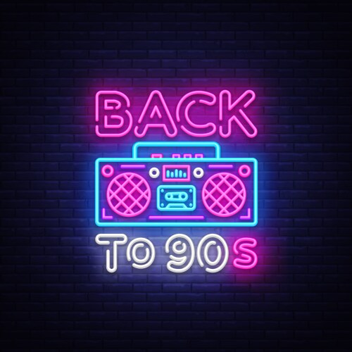 Back to 90s neon poster card or invitation vector image