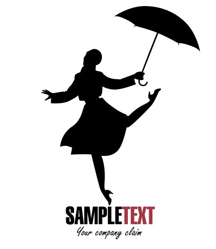 Silhouette of girl in raincoat and umbrella vector image