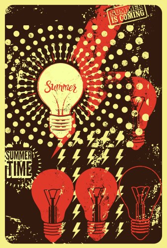 retro grunge summer poster with light bulbs vector image