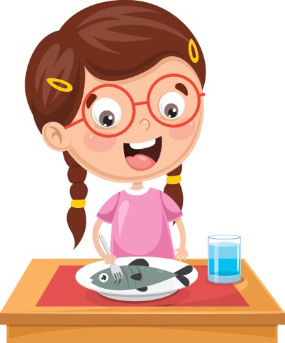 Kid eating fish vector image