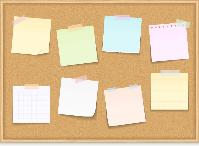 Paper notes on bulletin board vector image