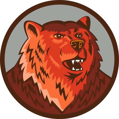 Russian bear head growling circle retro vector image