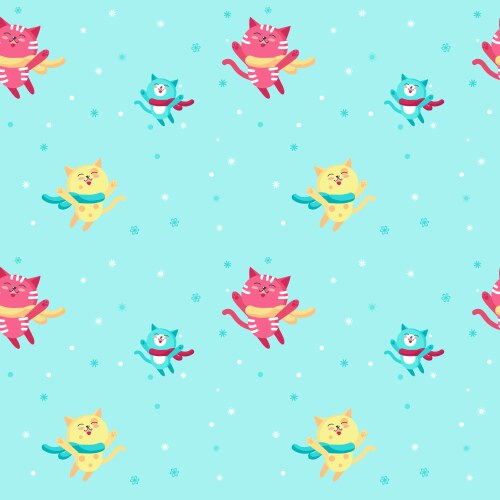 Seamless pattern with cute winter cats vector image