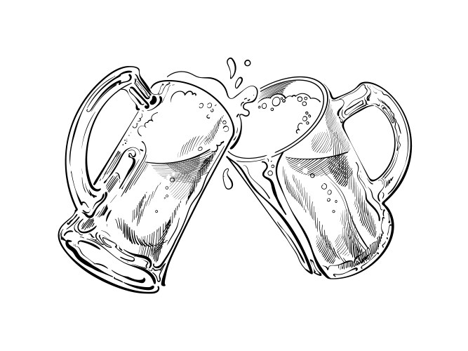 Black and white sketch two toasting beer mugs vector image